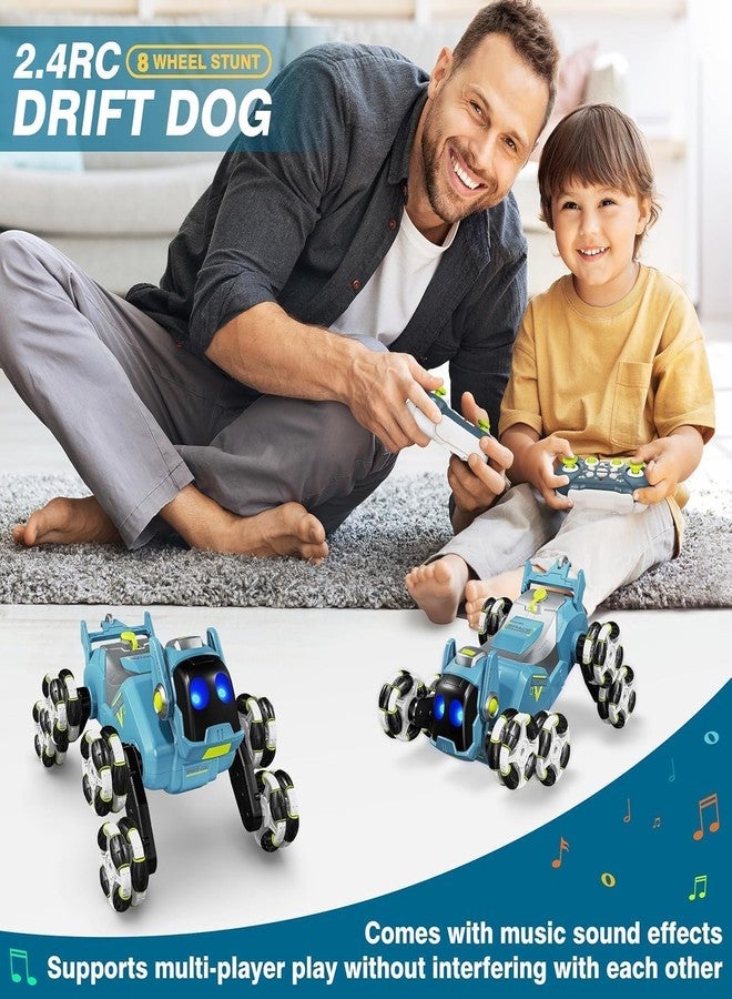 JOYJAY 8-Wheel Stunt RC Robot Dog | 2.4GHz Remote-Controlled Pet with Drift Wheels, 360° Rotation, LED Eyes & Smoke Effect | Interactive Robotic Toy for Kids Rechargeable RC Stunt Dog (Multi) - Image 3